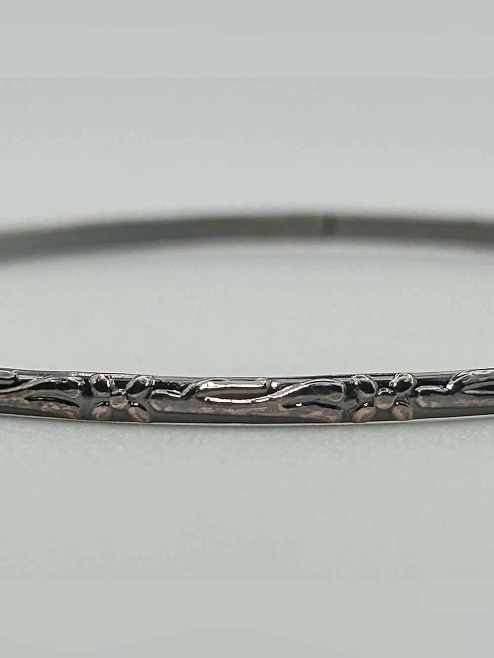 Silver Tone Floral Engraved Bangle Bracelet - Minimalist Cottagecore